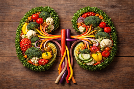 Vegetables arranged in the shape of kidneys